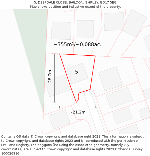 5, DEEPDALE CLOSE, BAILDON, SHIPLEY, BD17 5EG: Plot and title map