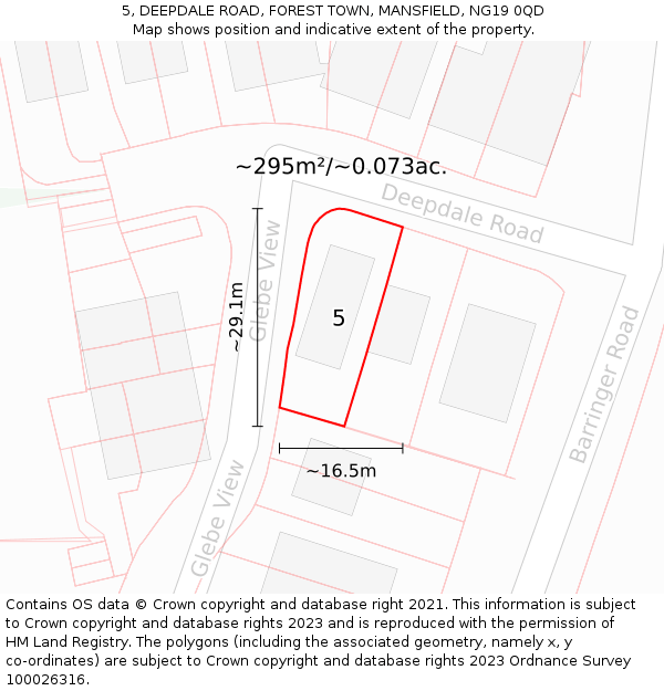 5, DEEPDALE ROAD, FOREST TOWN, MANSFIELD, NG19 0QD: Plot and title map