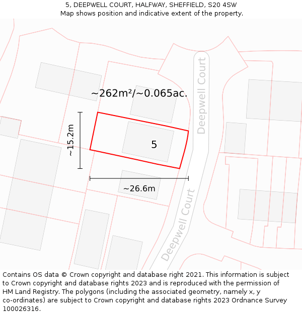 5, DEEPWELL COURT, HALFWAY, SHEFFIELD, S20 4SW: Plot and title map