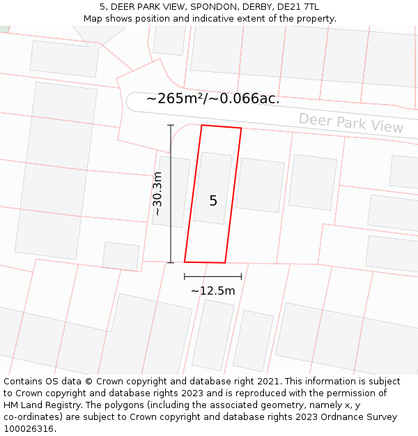 5, DEER PARK VIEW, SPONDON, DERBY, DE21 7TL: Plot and title map