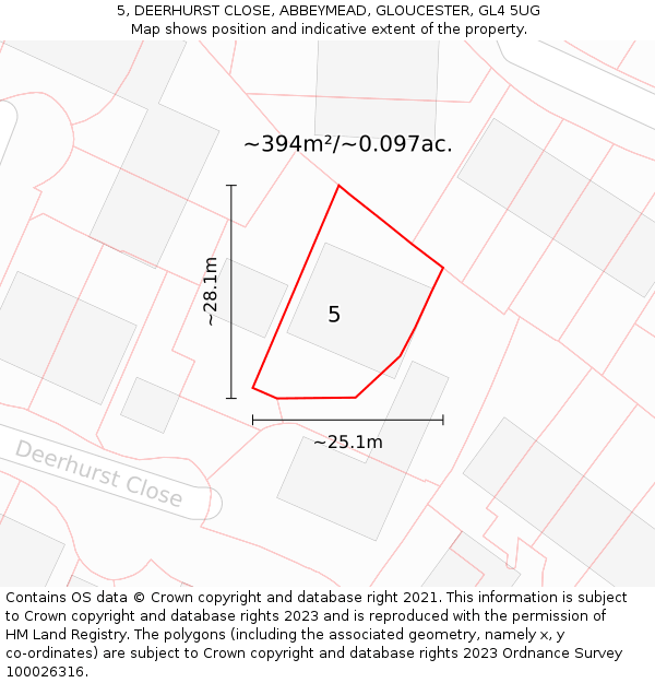 5, DEERHURST CLOSE, ABBEYMEAD, GLOUCESTER, GL4 5UG: Plot and title map
