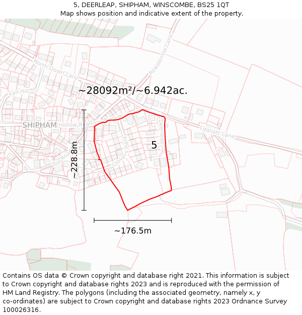 5, DEERLEAP, SHIPHAM, WINSCOMBE, BS25 1QT: Plot and title map