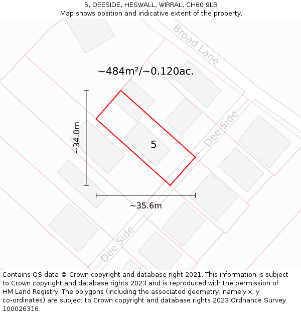 5, DEESIDE, HESWALL, WIRRAL, CH60 9LB: Plot and title map