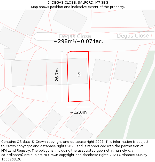 5, DEGAS CLOSE, SALFORD, M7 3BG: Plot and title map