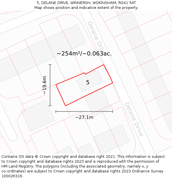 5, DELANE DRIVE, WINNERSH, WOKINGHAM, RG41 5AT: Plot and title map