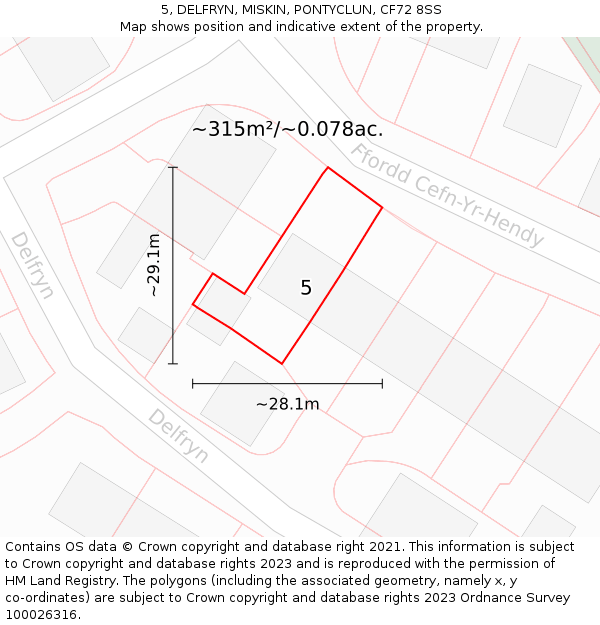 5, DELFRYN, MISKIN, PONTYCLUN, CF72 8SS: Plot and title map