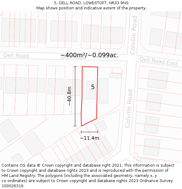 5, DELL ROAD, LOWESTOFT, NR33 9NS: Plot and title map