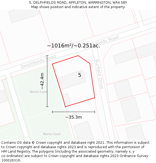 5, DELPHFIELDS ROAD, APPLETON, WARRINGTON, WA4 5BY: Plot and title map