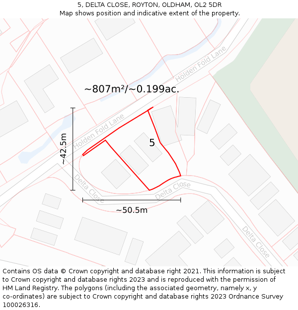 5, DELTA CLOSE, ROYTON, OLDHAM, OL2 5DR: Plot and title map