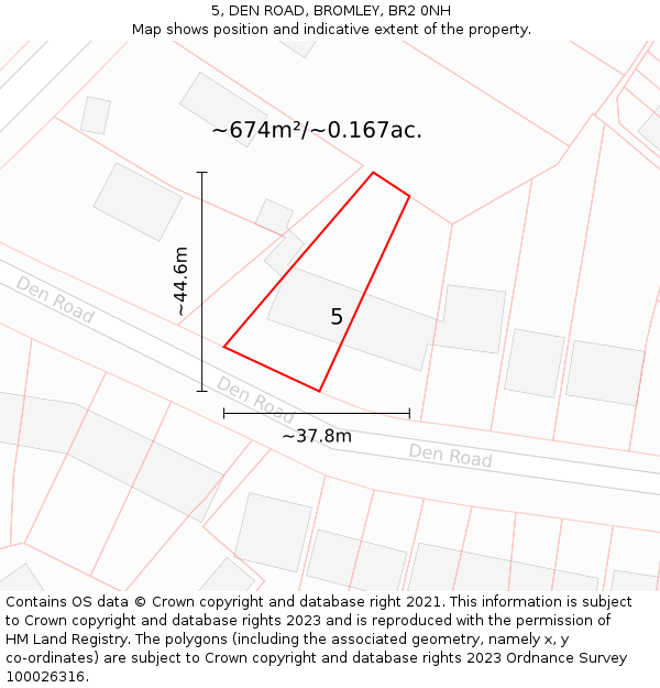 5, DEN ROAD, BROMLEY, BR2 0NH: Plot and title map