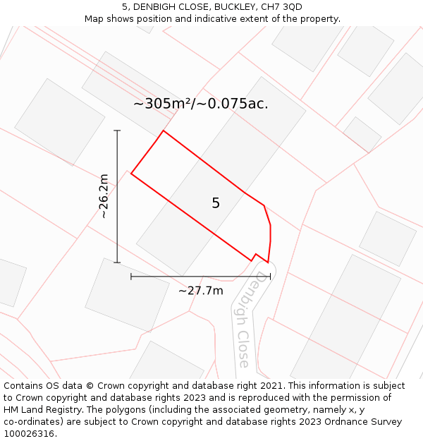 5, DENBIGH CLOSE, BUCKLEY, CH7 3QD: Plot and title map