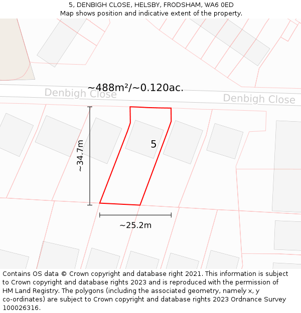 5, DENBIGH CLOSE, HELSBY, FRODSHAM, WA6 0ED: Plot and title map