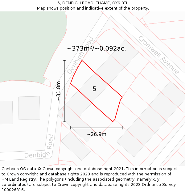 5, DENBIGH ROAD, THAME, OX9 3TL: Plot and title map