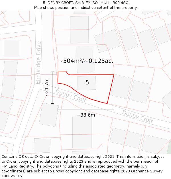 5, DENBY CROFT, SHIRLEY, SOLIHULL, B90 4SQ: Plot and title map