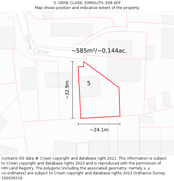 5, DENE CLOSE, EXMOUTH, EX8 4DF: Plot and title map