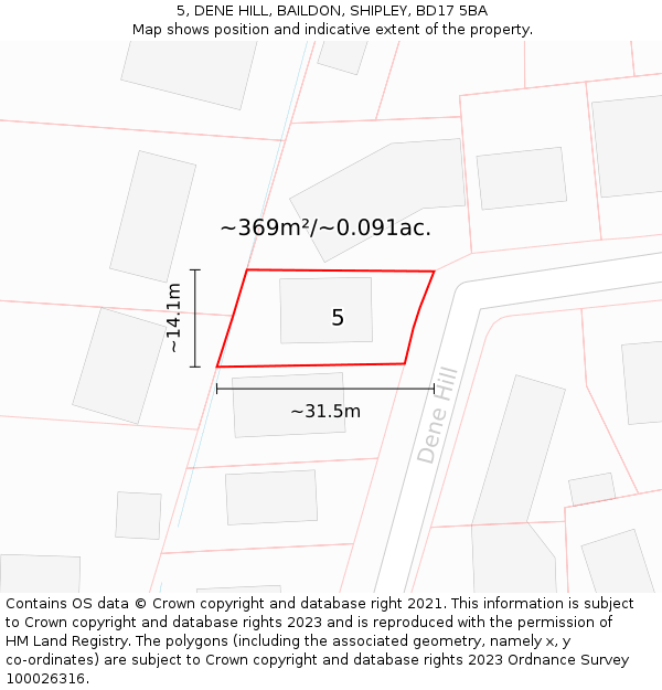 5, DENE HILL, BAILDON, SHIPLEY, BD17 5BA: Plot and title map