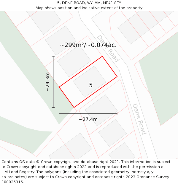 5, DENE ROAD, WYLAM, NE41 8EY: Plot and title map