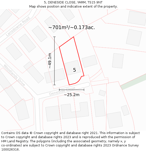 5, DENESIDE CLOSE, YARM, TS15 9NT: Plot and title map