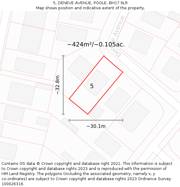 5, DENEVE AVENUE, POOLE, BH17 9LR: Plot and title map