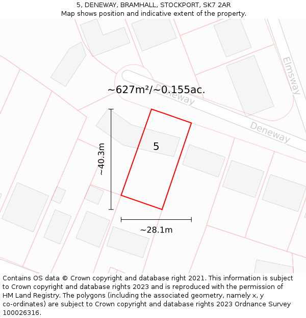 5, DENEWAY, BRAMHALL, STOCKPORT, SK7 2AR: Plot and title map