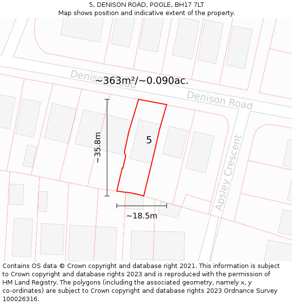 5, DENISON ROAD, POOLE, BH17 7LT: Plot and title map