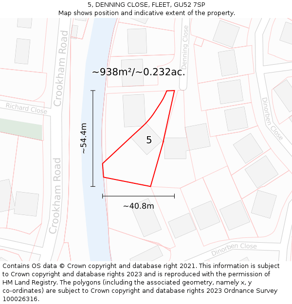 5, DENNING CLOSE, FLEET, GU52 7SP: Plot and title map