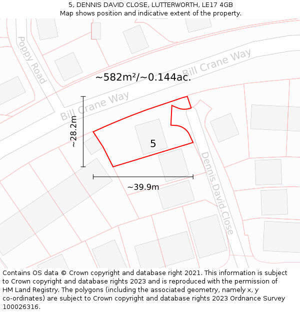 5, DENNIS DAVID CLOSE, LUTTERWORTH, LE17 4GB: Plot and title map