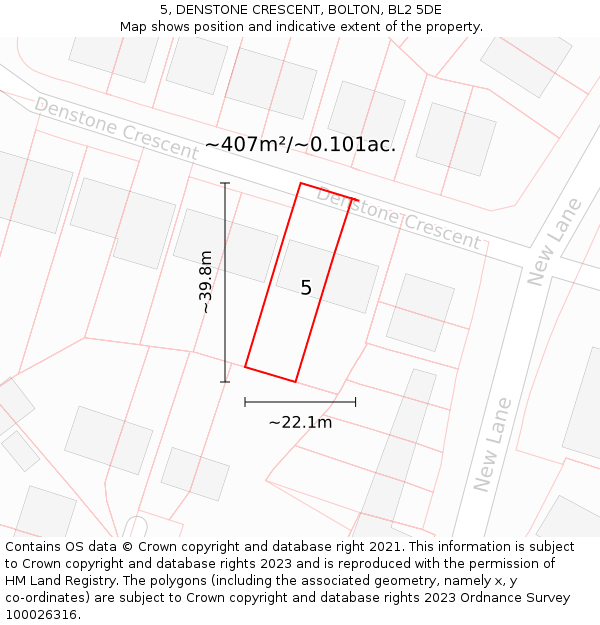 5, DENSTONE CRESCENT, BOLTON, BL2 5DE: Plot and title map