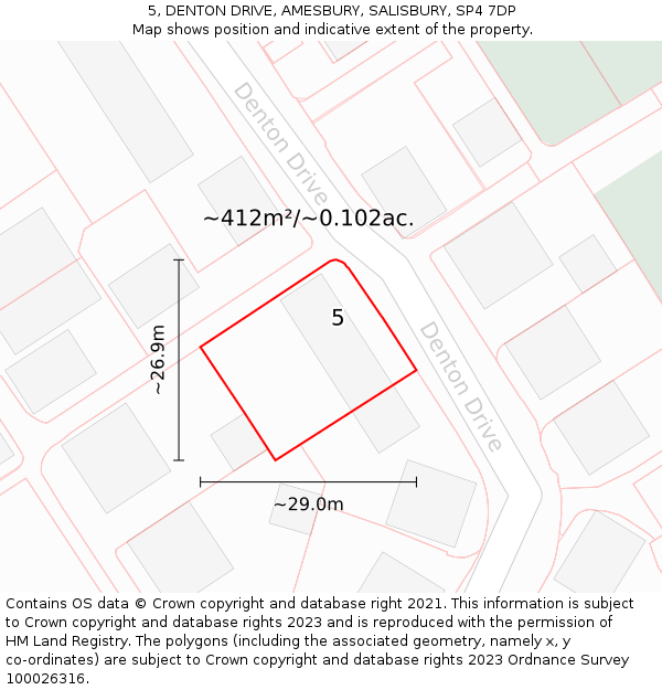 5, DENTON DRIVE, AMESBURY, SALISBURY, SP4 7DP: Plot and title map