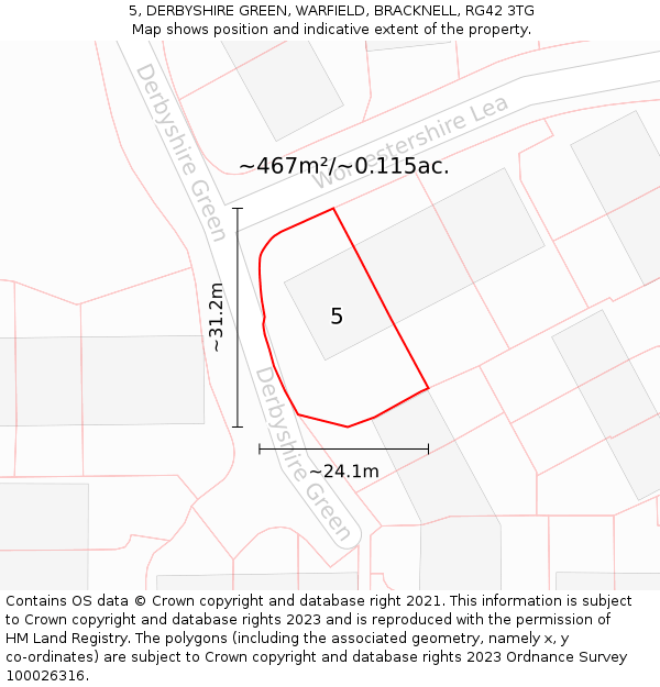 5, DERBYSHIRE GREEN, WARFIELD, BRACKNELL, RG42 3TG: Plot and title map