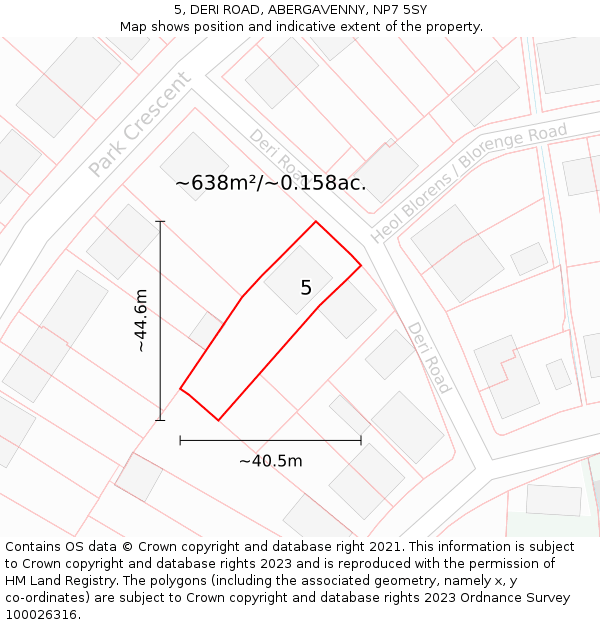 5, DERI ROAD, ABERGAVENNY, NP7 5SY: Plot and title map