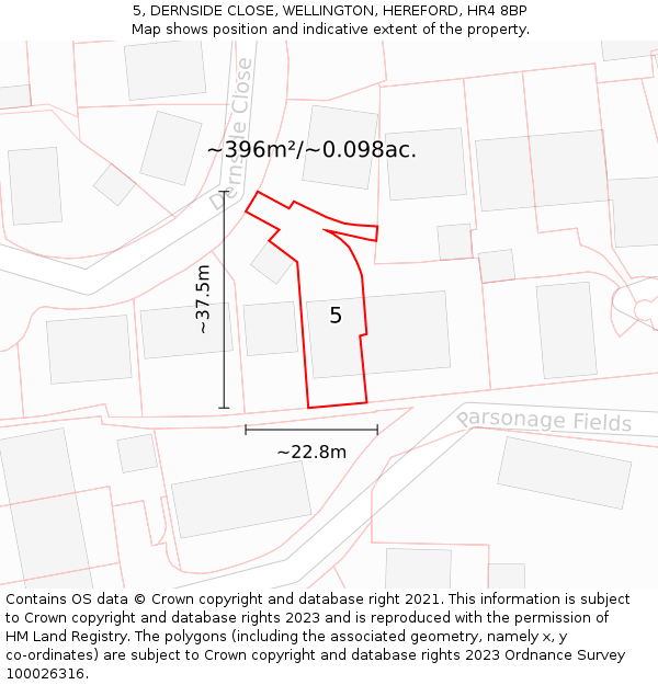 5, DERNSIDE CLOSE, WELLINGTON, HEREFORD, HR4 8BP: Plot and title map