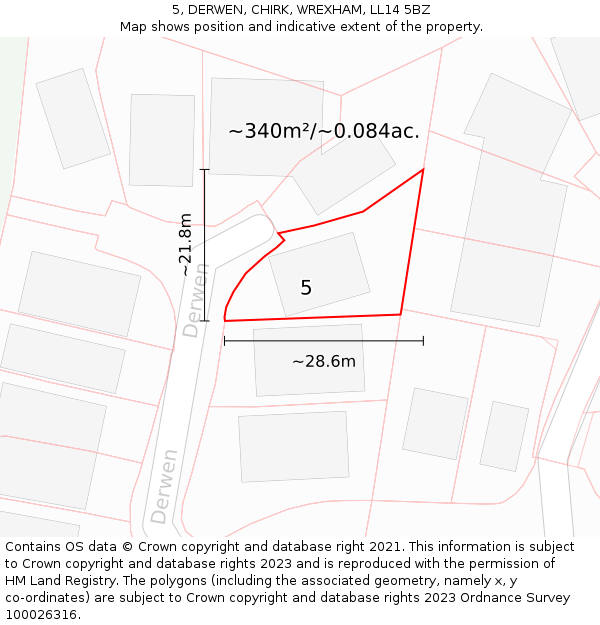 5, DERWEN, CHIRK, WREXHAM, LL14 5BZ: Plot and title map