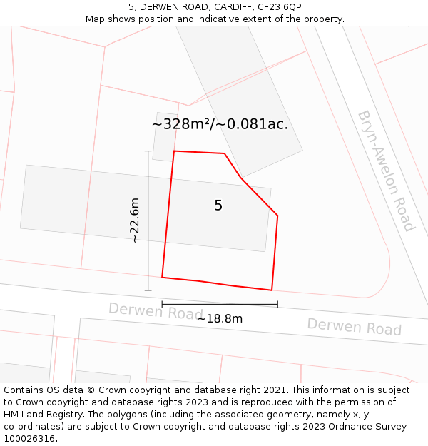 5, DERWEN ROAD, CARDIFF, CF23 6QP: Plot and title map