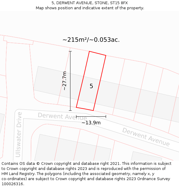 5, DERWENT AVENUE, STONE, ST15 8FX: Plot and title map