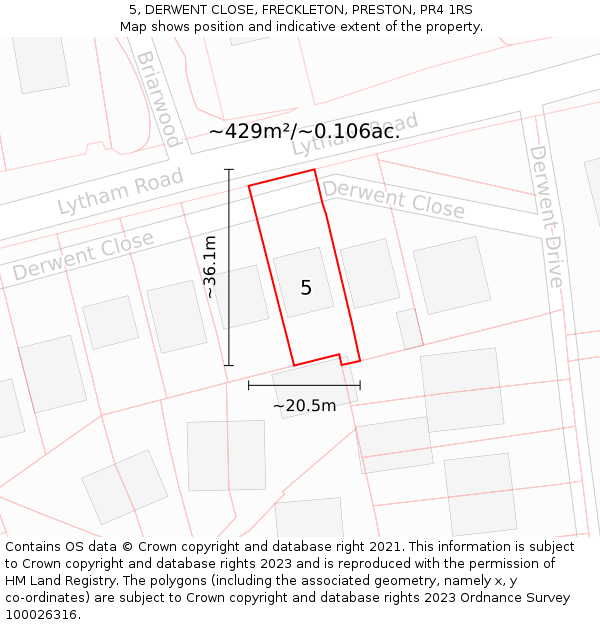 5, DERWENT CLOSE, FRECKLETON, PRESTON, PR4 1RS: Plot and title map