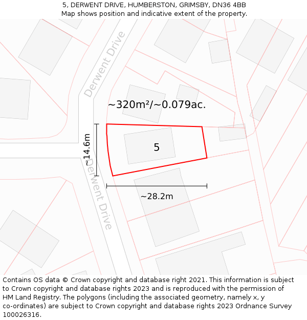 5, DERWENT DRIVE, HUMBERSTON, GRIMSBY, DN36 4BB: Plot and title map