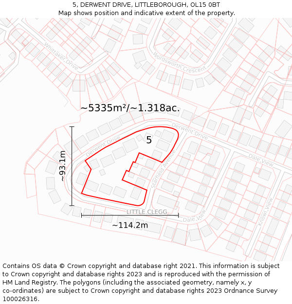 5, DERWENT DRIVE, LITTLEBOROUGH, OL15 0BT: Plot and title map