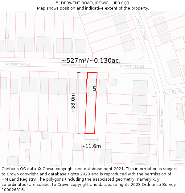 5, DERWENT ROAD, IPSWICH, IP3 0QR: Plot and title map
