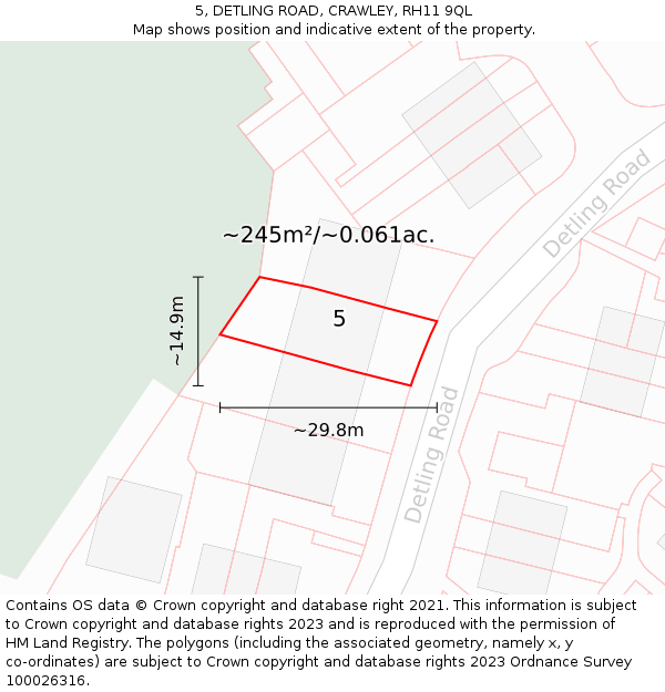 5, DETLING ROAD, CRAWLEY, RH11 9QL: Plot and title map