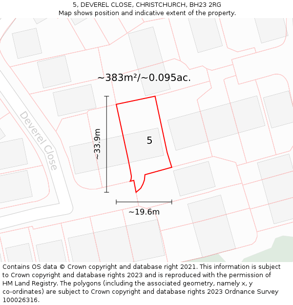 5, DEVEREL CLOSE, CHRISTCHURCH, BH23 2RG: Plot and title map