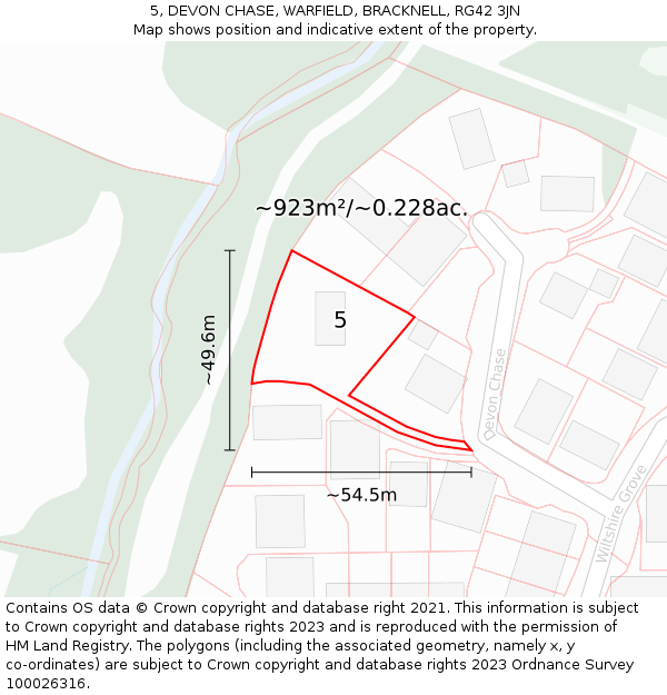 5, DEVON CHASE, WARFIELD, BRACKNELL, RG42 3JN: Plot and title map