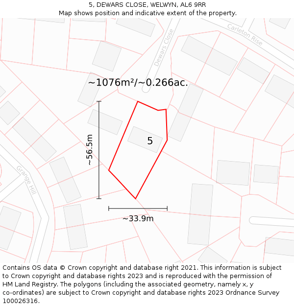 5, DEWARS CLOSE, WELWYN, AL6 9RR: Plot and title map