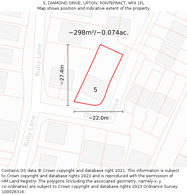 5, DIAMOND DRIVE, UPTON, PONTEFRACT, WF9 1FL: Plot and title map