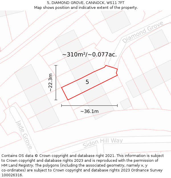 5, DIAMOND GROVE, CANNOCK, WS11 7FT: Plot and title map