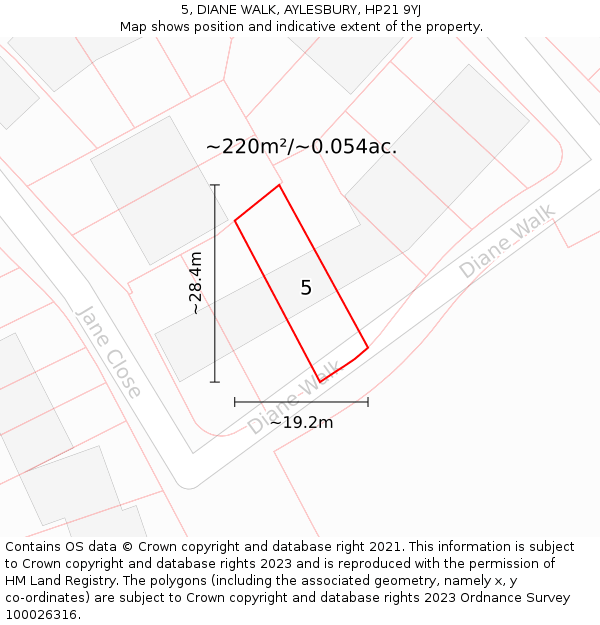 5, DIANE WALK, AYLESBURY, HP21 9YJ: Plot and title map