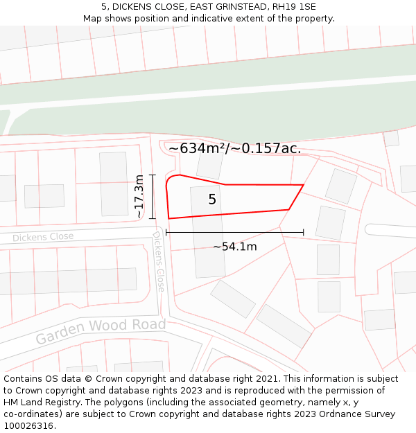 5, DICKENS CLOSE, EAST GRINSTEAD, RH19 1SE: Plot and title map