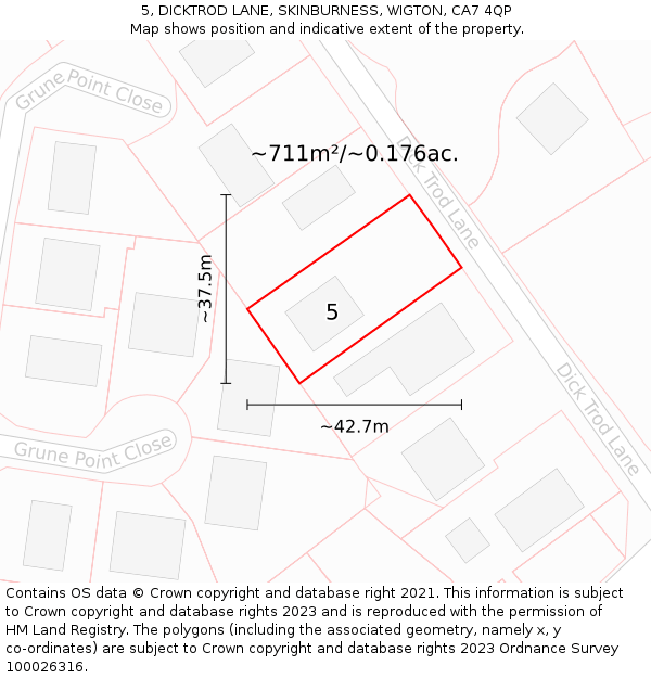 5, DICKTROD LANE, SKINBURNESS, WIGTON, CA7 4QP: Plot and title map
