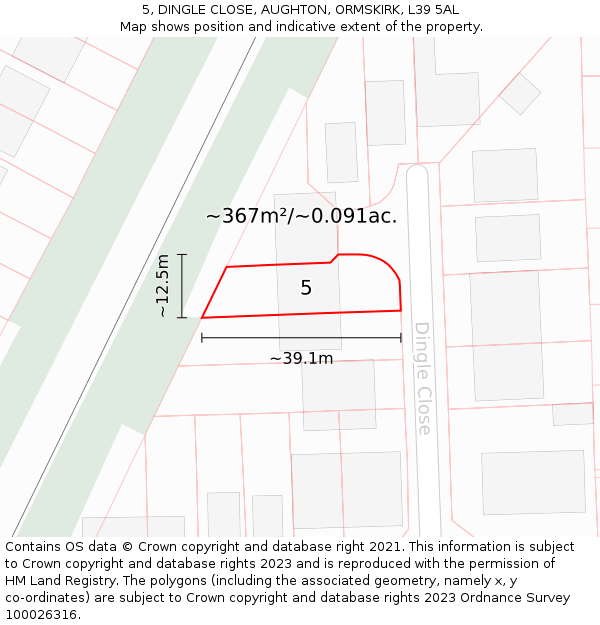 5, DINGLE CLOSE, AUGHTON, ORMSKIRK, L39 5AL: Plot and title map