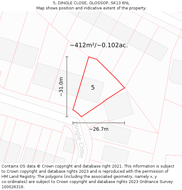 5, DINGLE CLOSE, GLOSSOP, SK13 6NL: Plot and title map